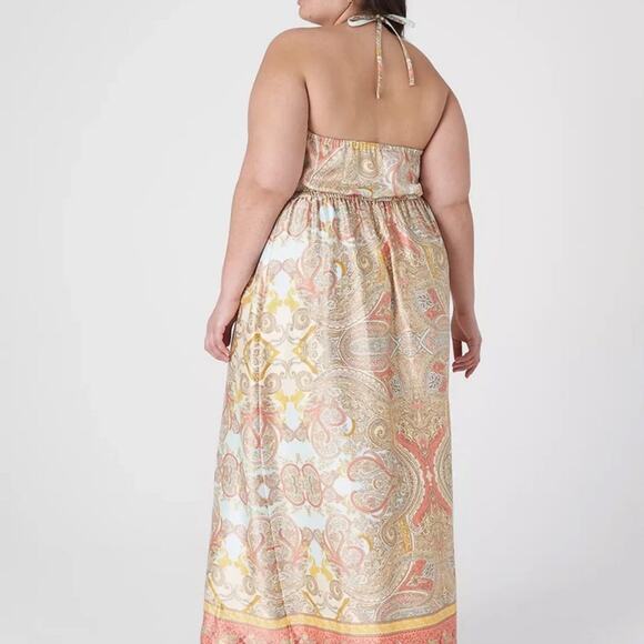 Lane Bryant NW0T Paisley Print Halter Neck Luxe Satin Maxi Dress Size 2O - Picture 5 of 6